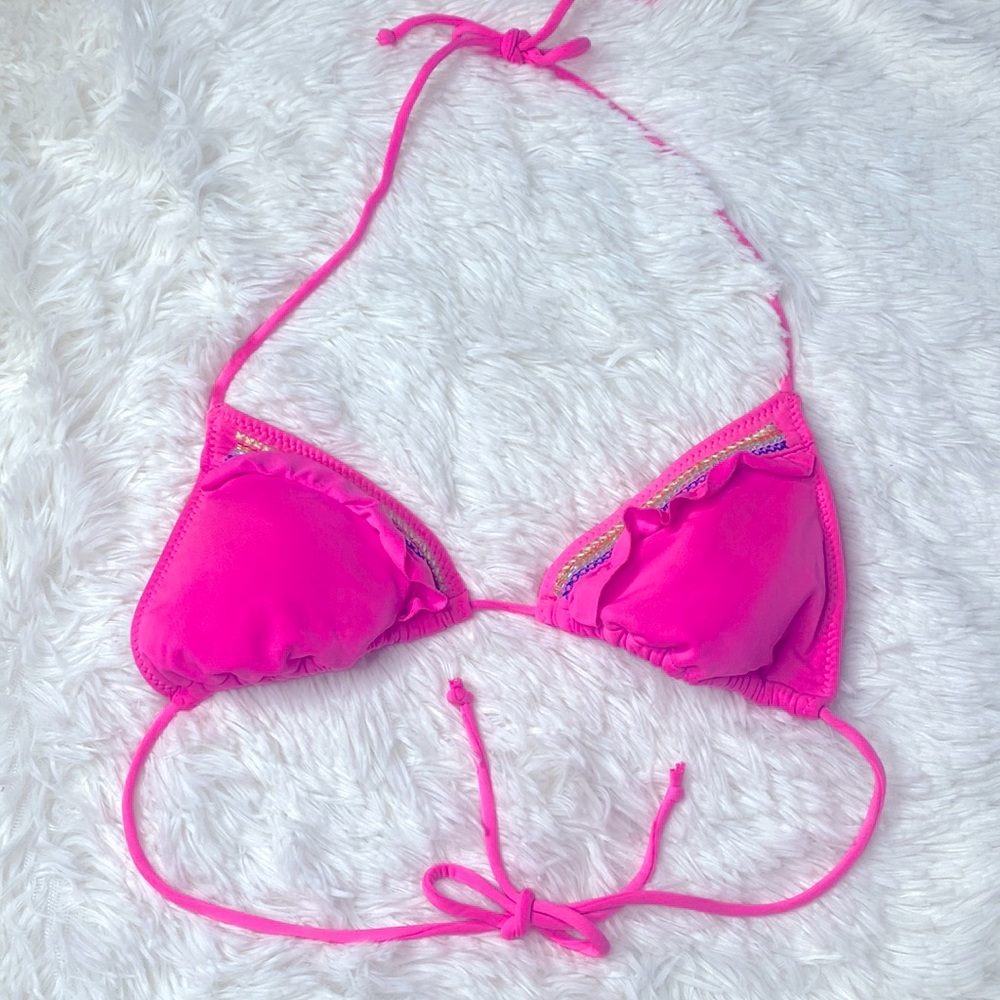 Aeropostale Hot Pink Beaded Triangle String Bikini Top Size Small